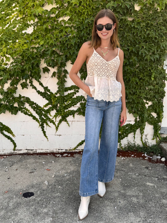 High Waist Wide Leg Pintuck Detailed Jeans - RISEN
