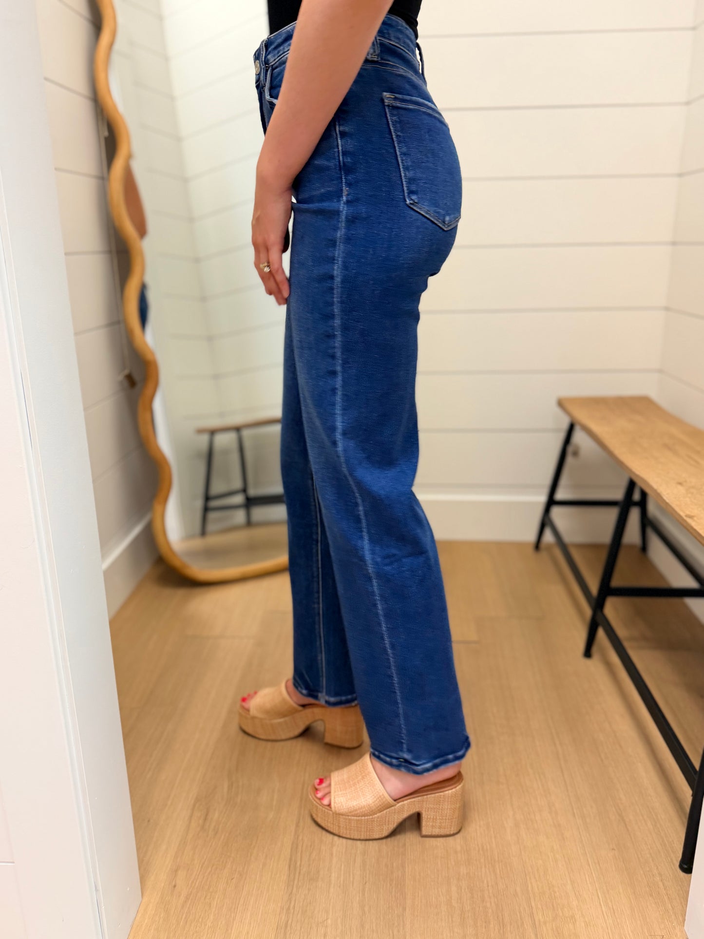 High Rise Dark Wash Slim Wide Jeans - Lovervet