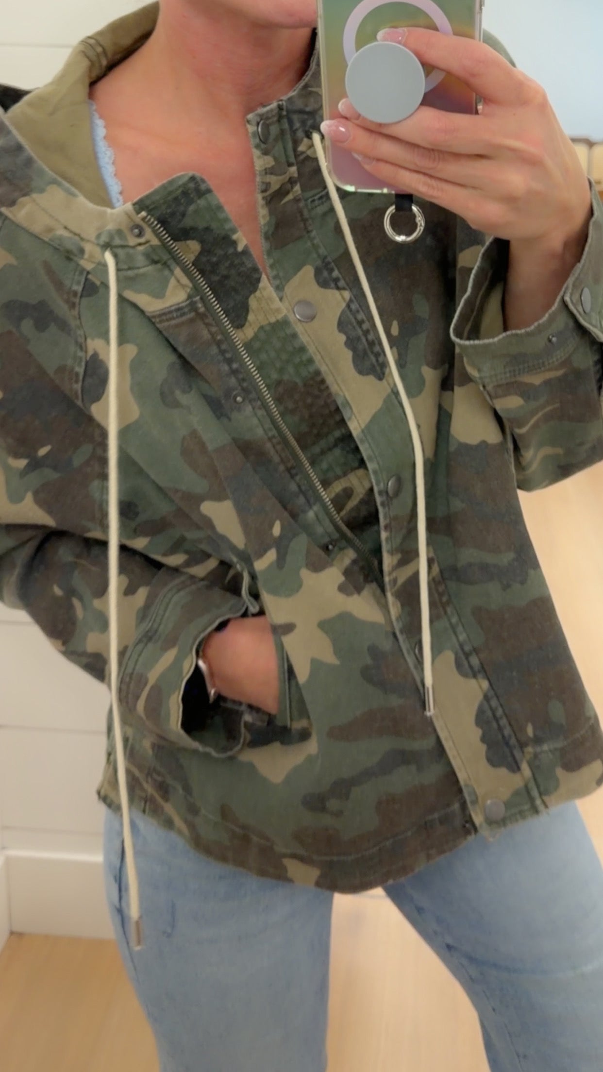 Camouflage Raglan Sleeve Jacket Hoodie - Risen