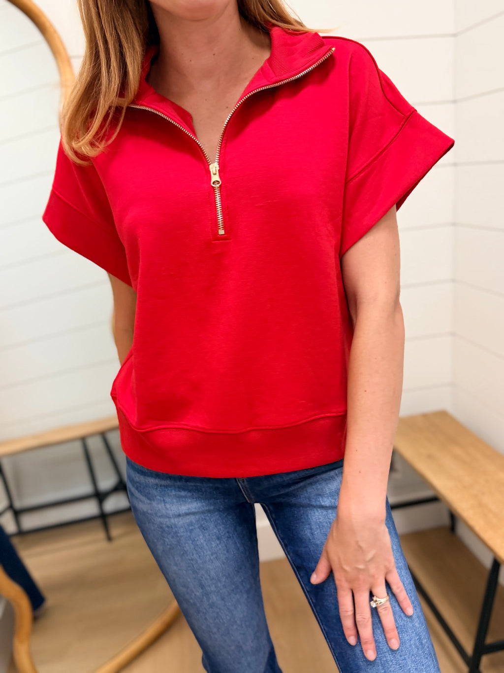 Scuba High Neck Half Zip Short Sleeve Pullover