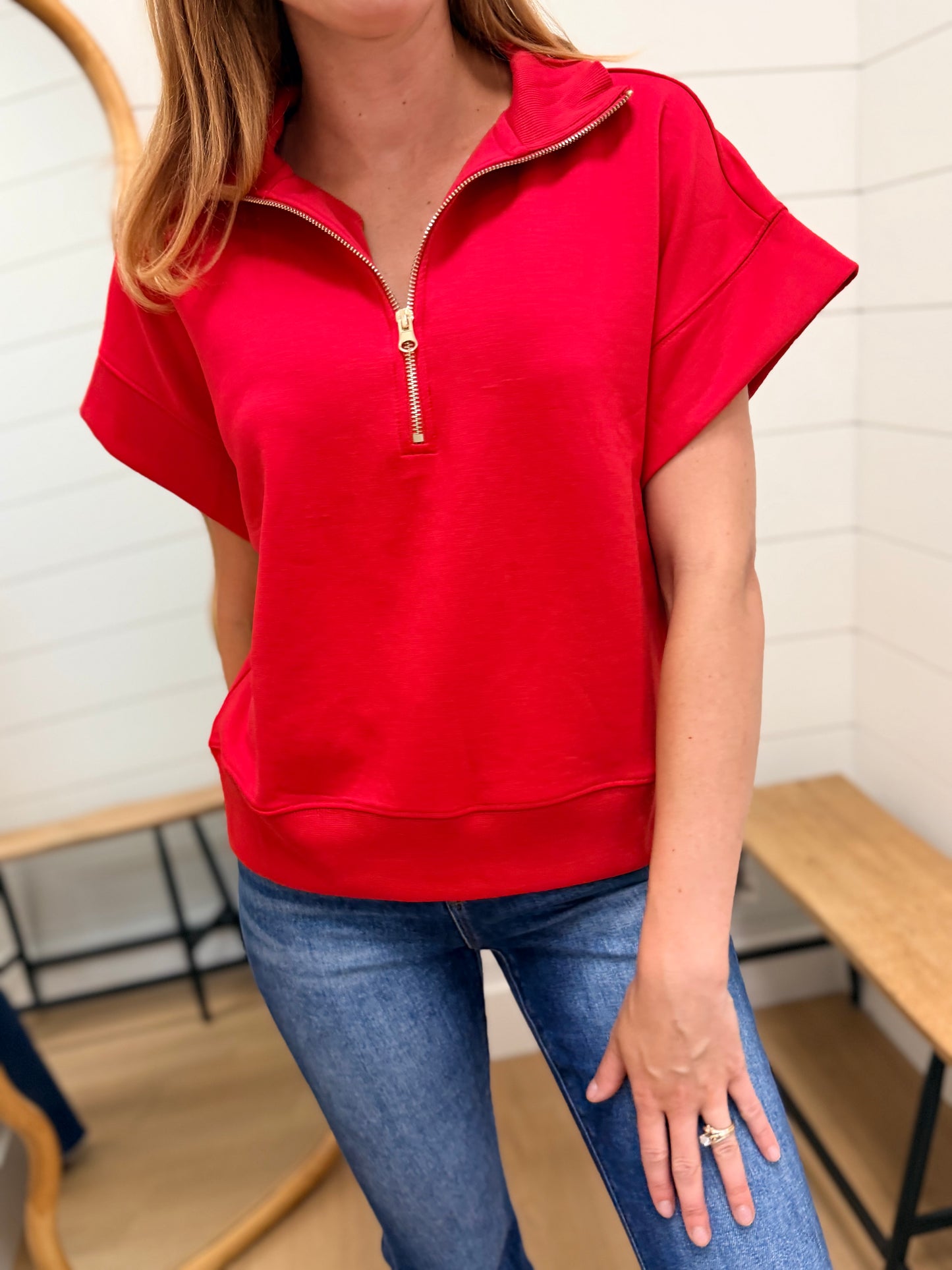 Scuba High Neck Half Zip Short Sleeve Pullover