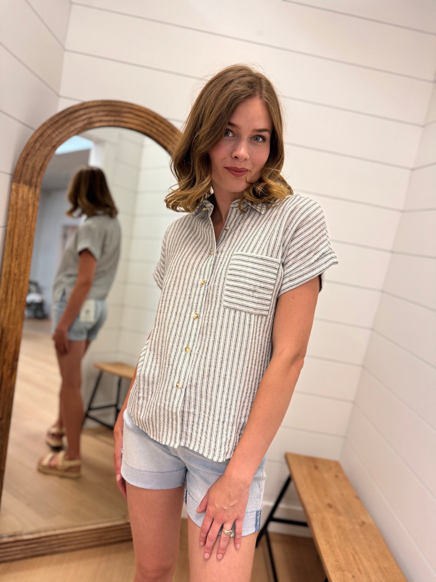 Stripe Short Sleeve Linen Shirt