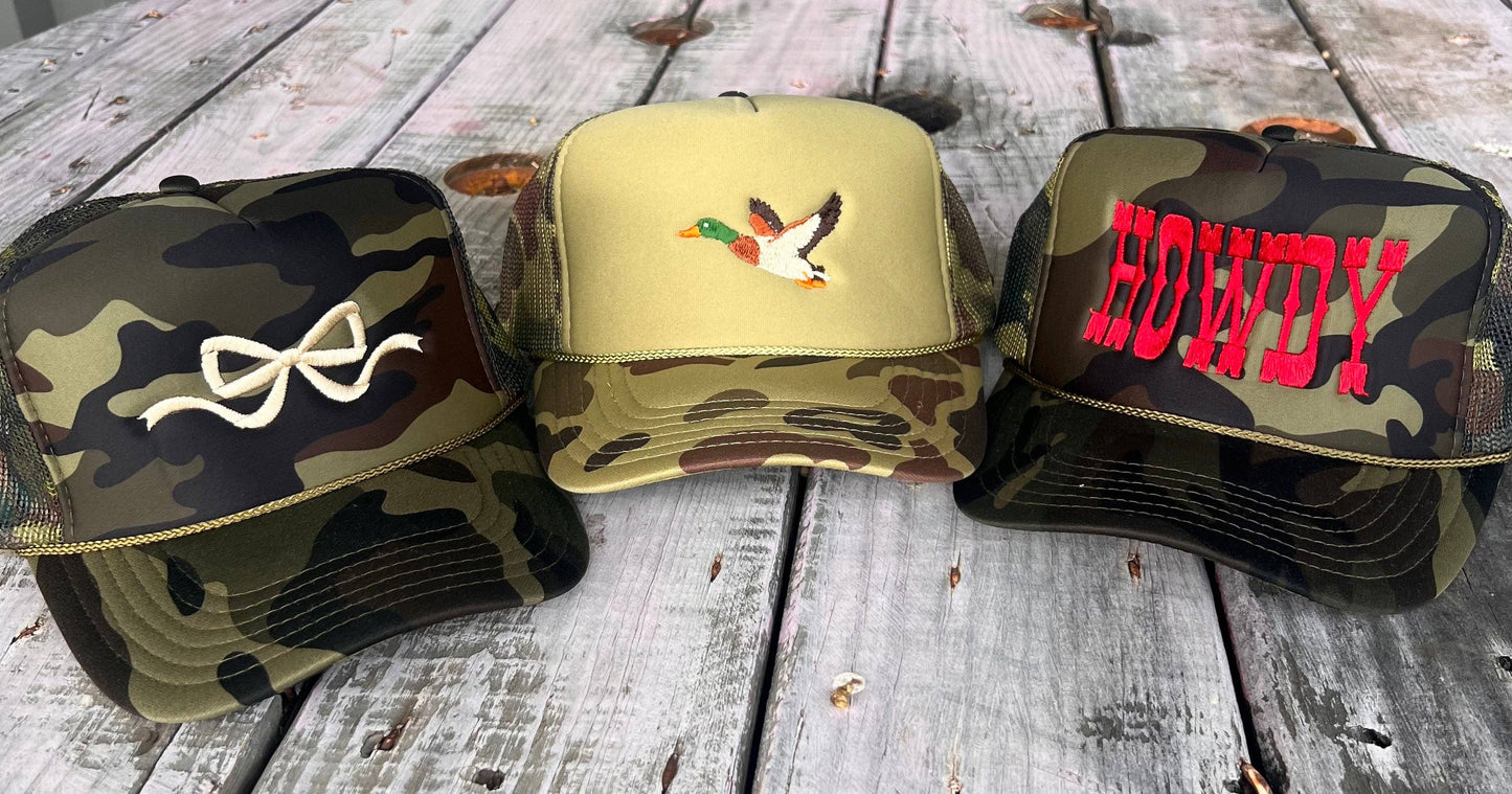 Mallard Duck Embroidery - Camo & Olive Trucker Hat