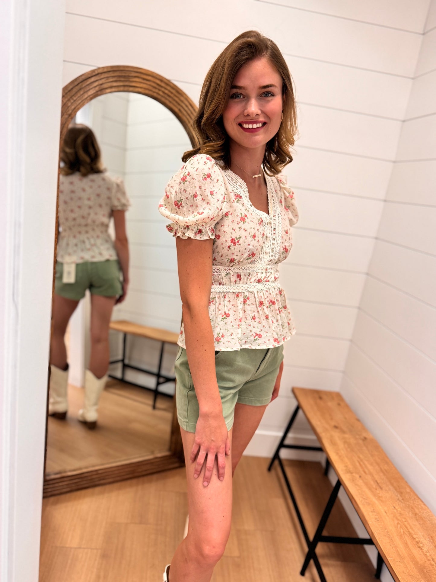 Floral Top with Crochet Trim