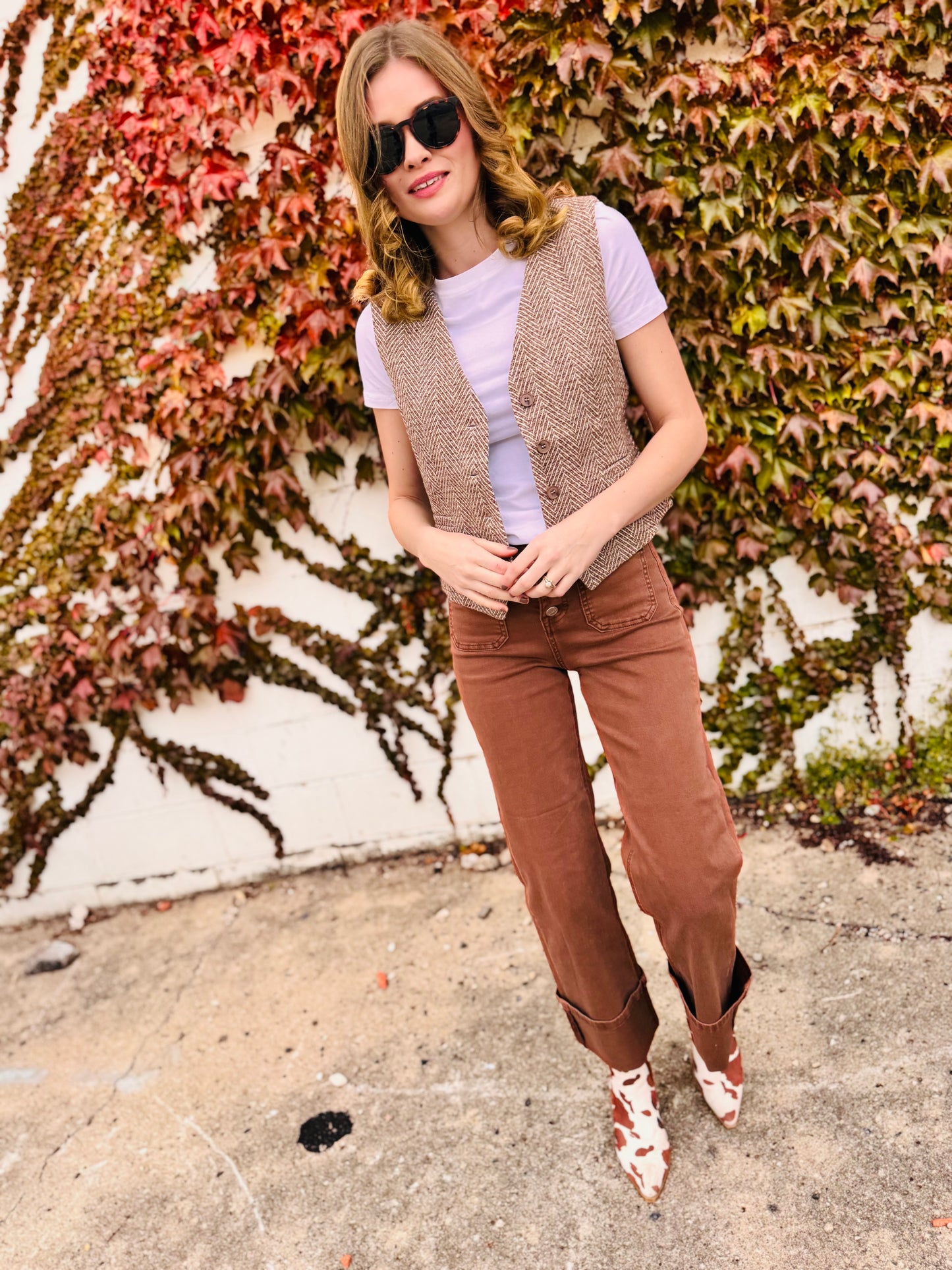 High Rise Wide Leg Front Patch Pocket Cuffed Pants