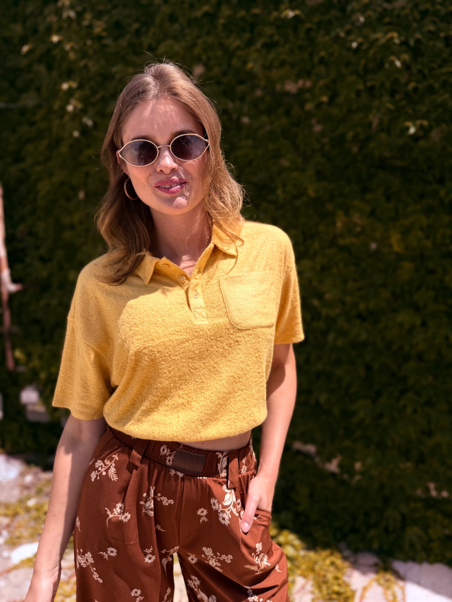 Collared Short Sleeve Crop Top