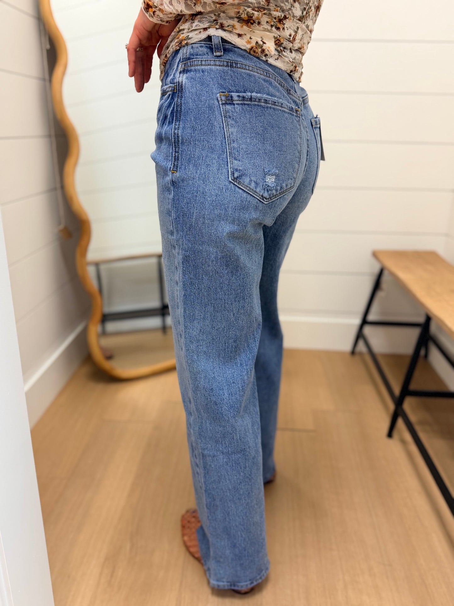 Medium Washed Straight Denim Pants