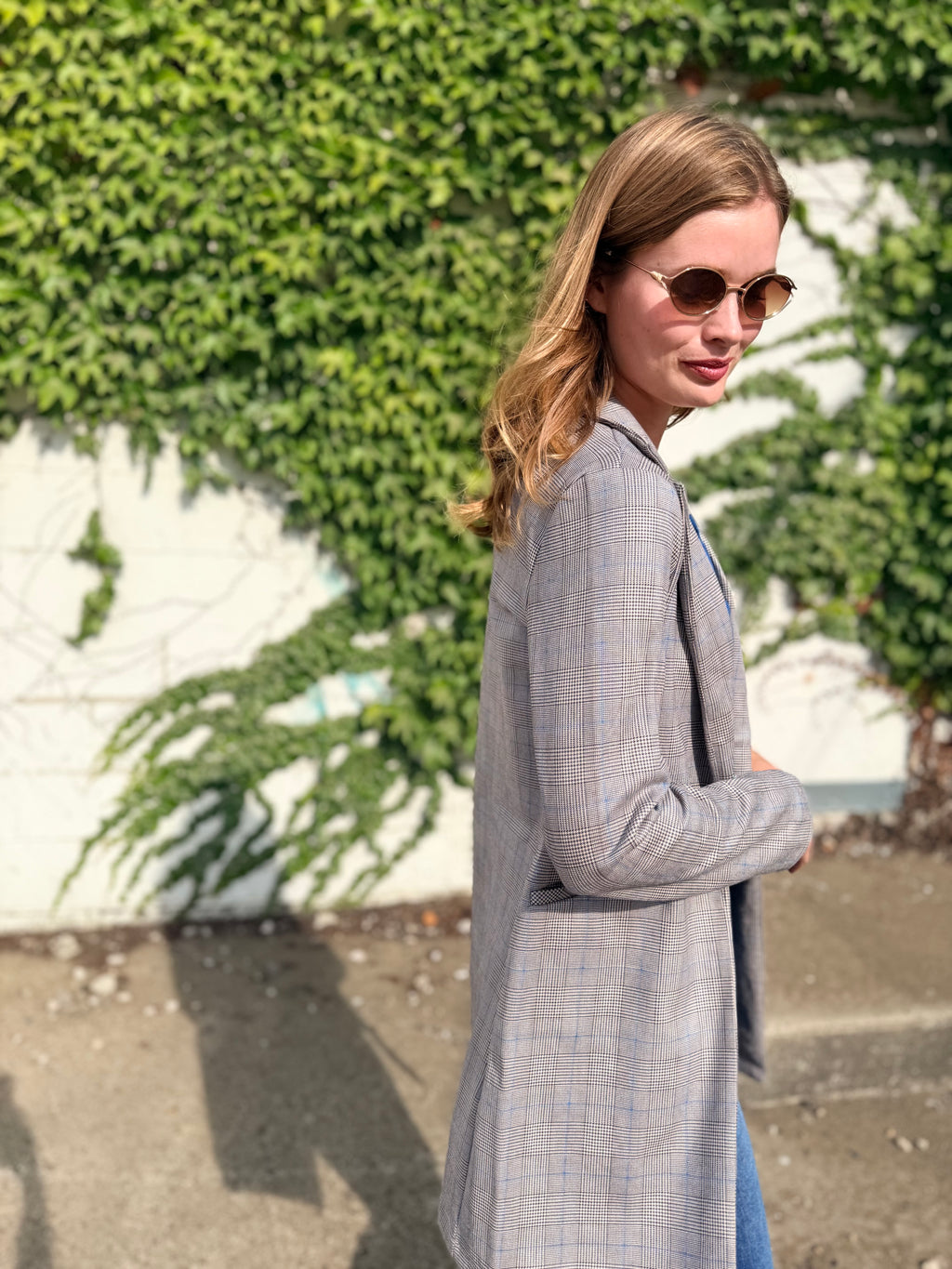 Glen Check Suede Oversized Blazer Coat