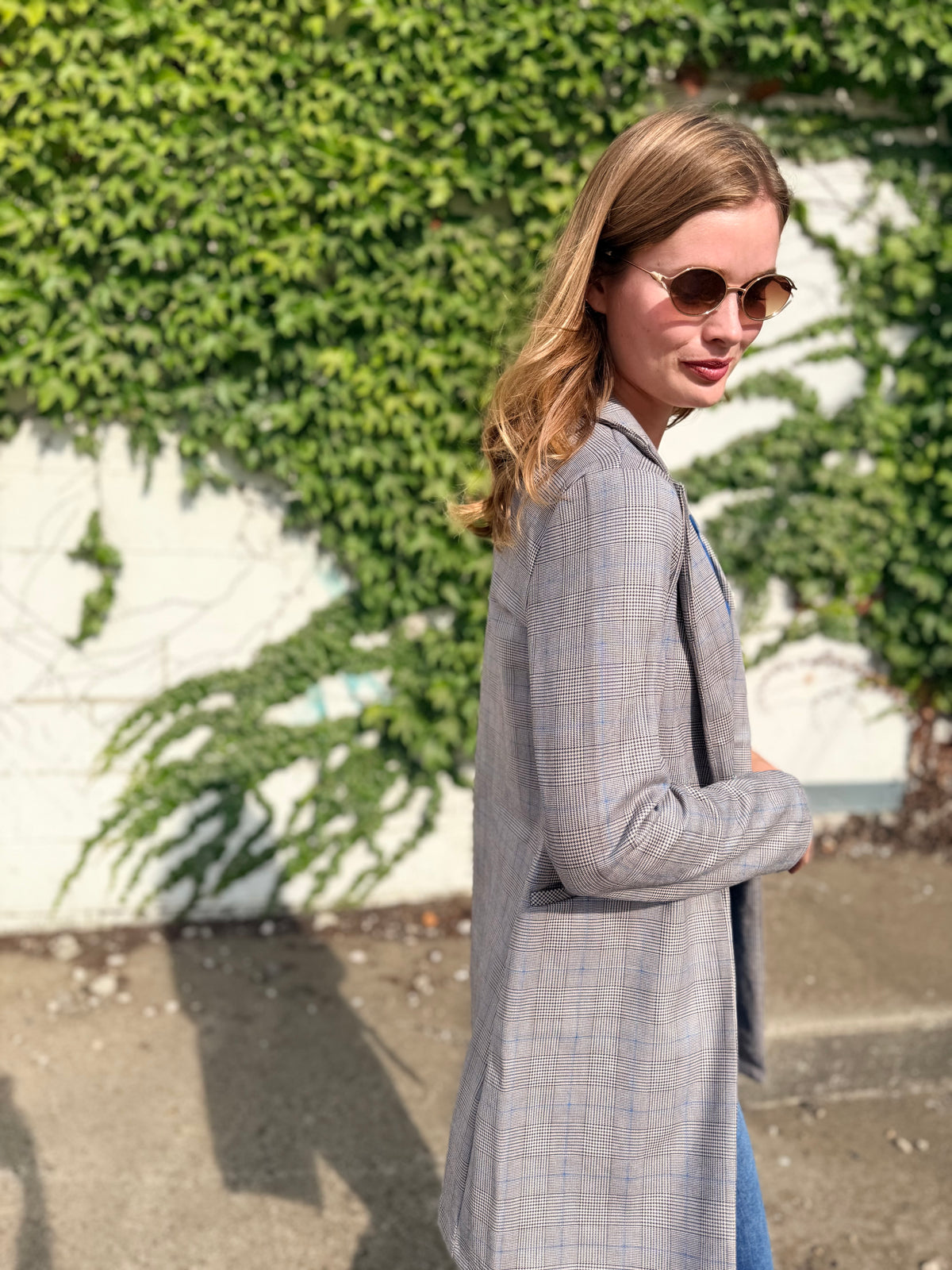 Glen Check Suede Oversized Blazer Coat