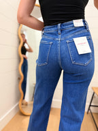 High Rise Dark Wash Slim Wide Jeans - Lovervet