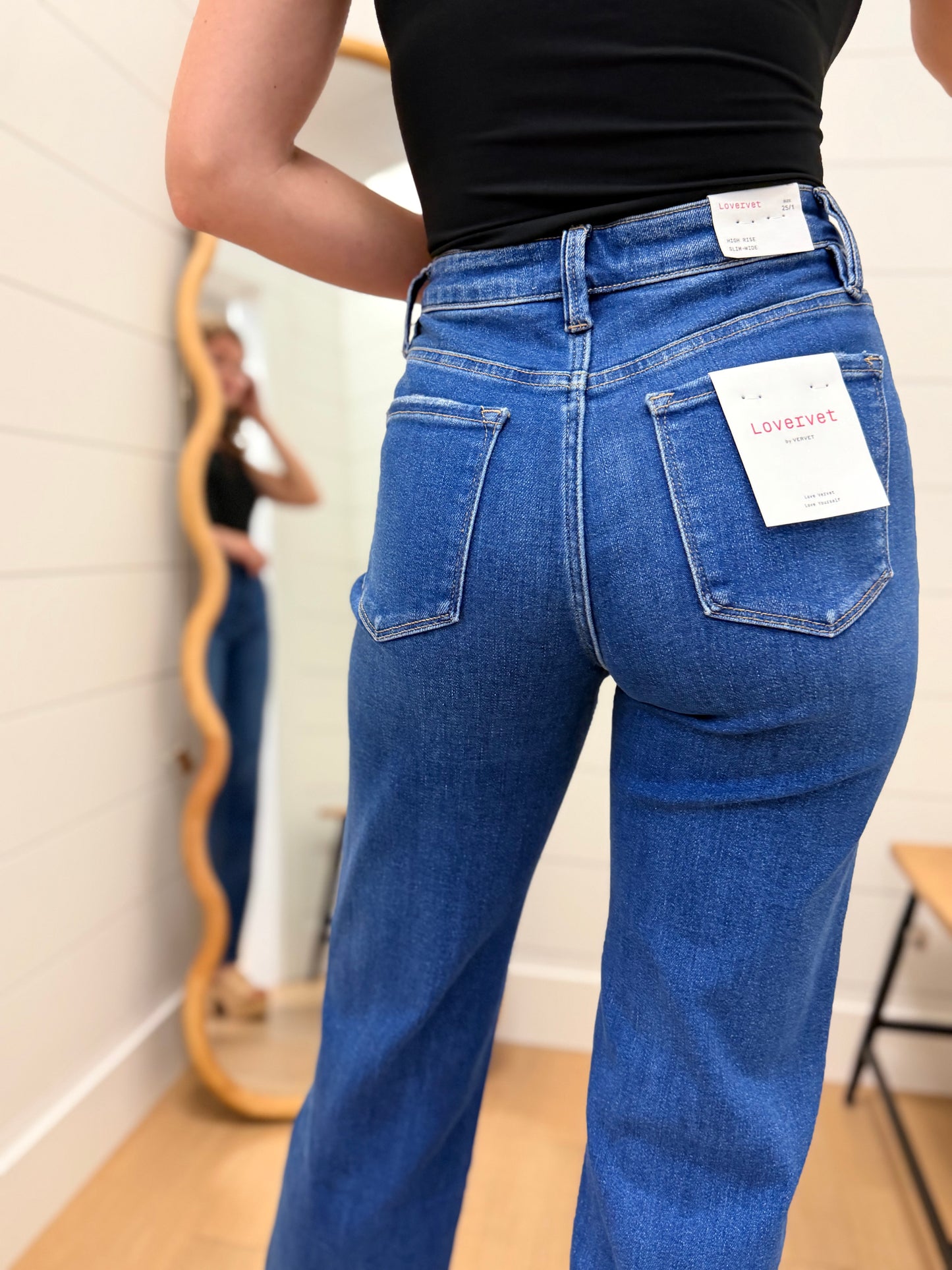 High Rise Dark Wash Slim Wide Jeans - Lovervet