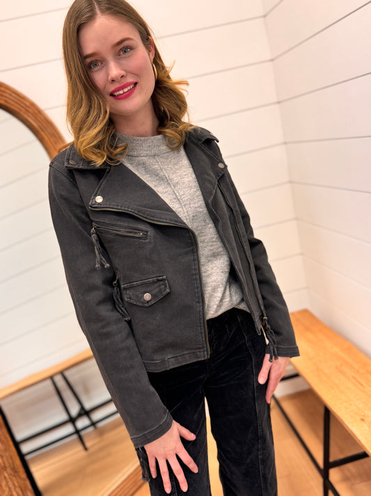 Washed Black Moto Jacket - Risen
