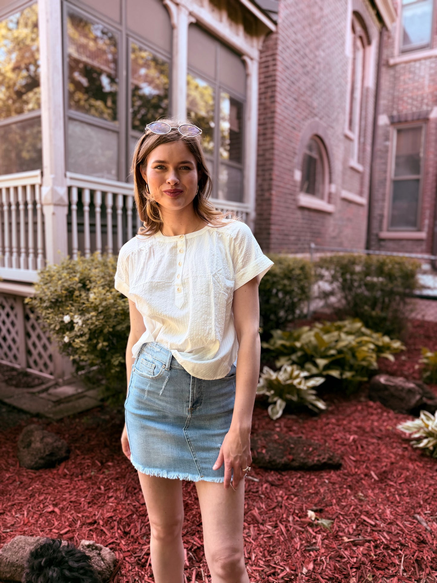Ruched Shoulder Detail Short Sleeve Top