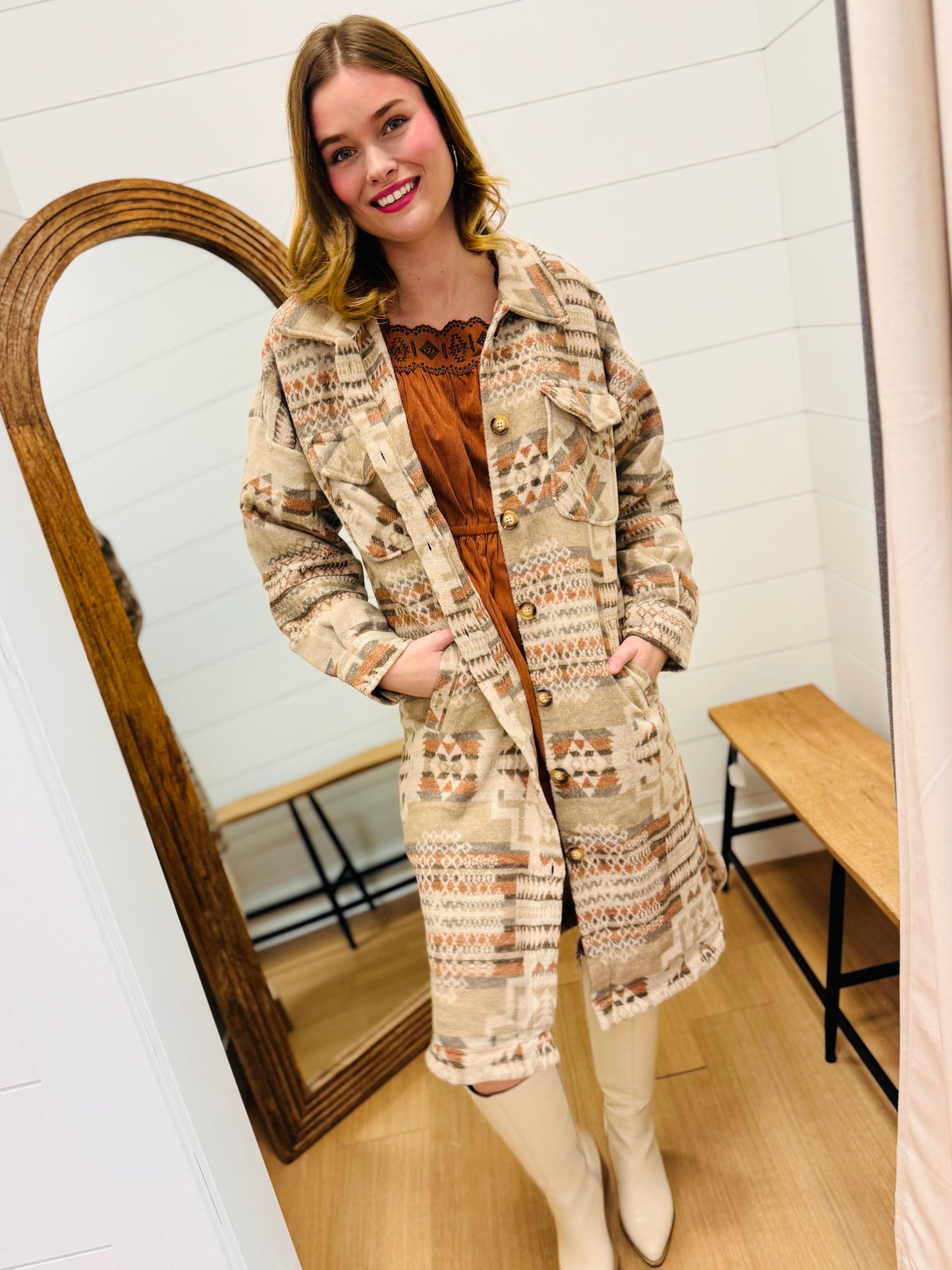 Aztec & Plaid Printed Shacket