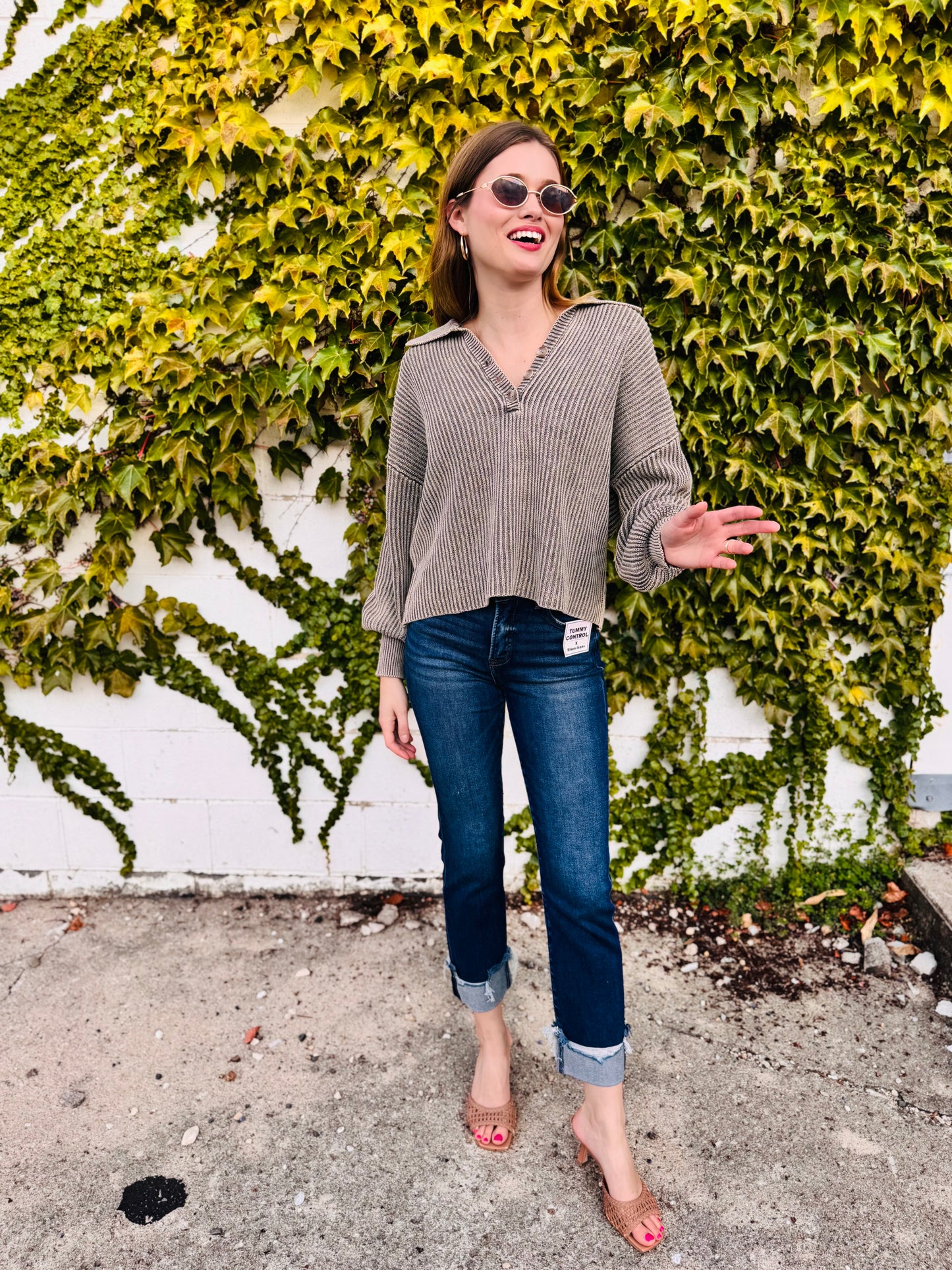 Washed Collared Henley Shirts Sweater