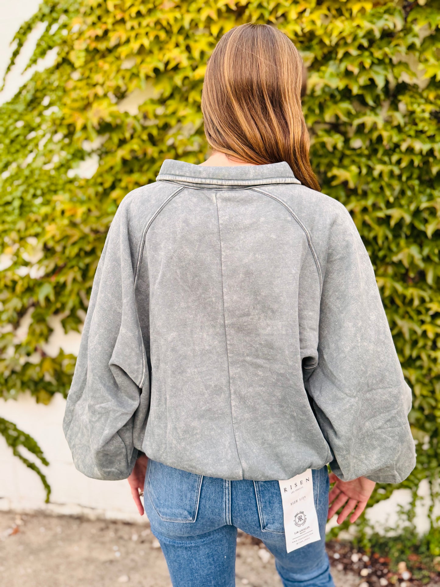 Acid Wash Fleece Button Up Collared Pullover