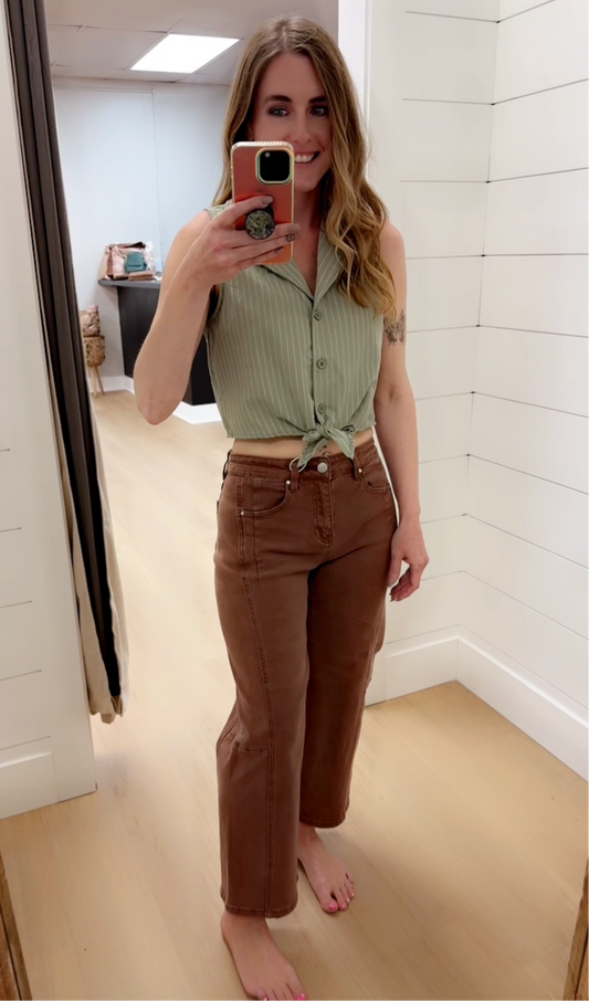 High Rise Barrel Pants - Risen