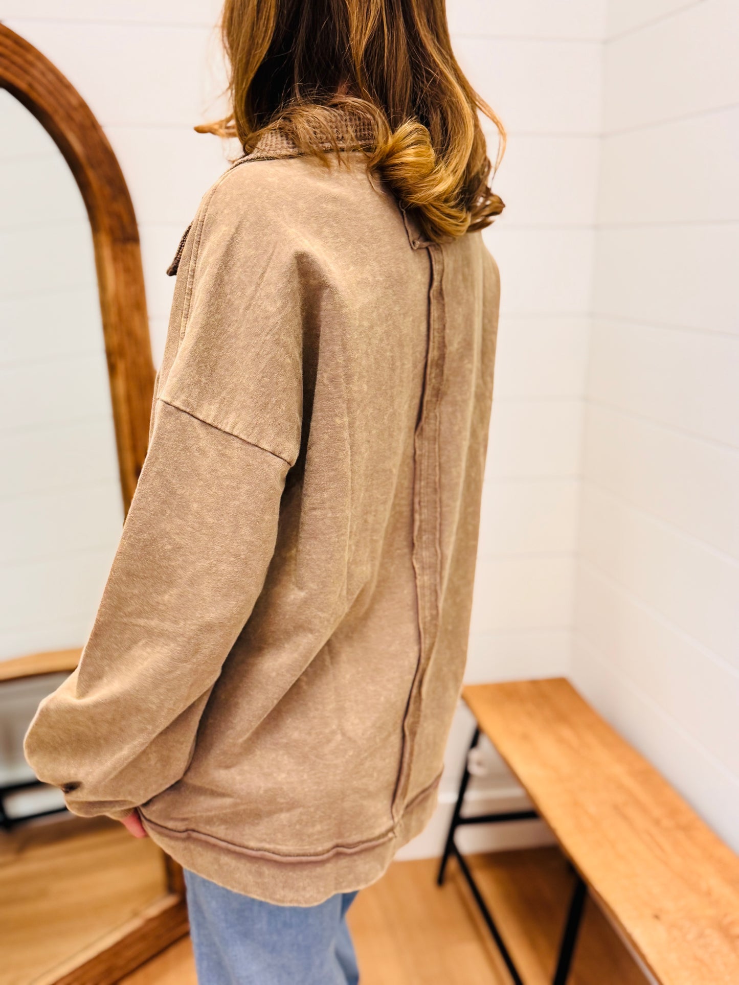 Half Button Down Contrast Pullover