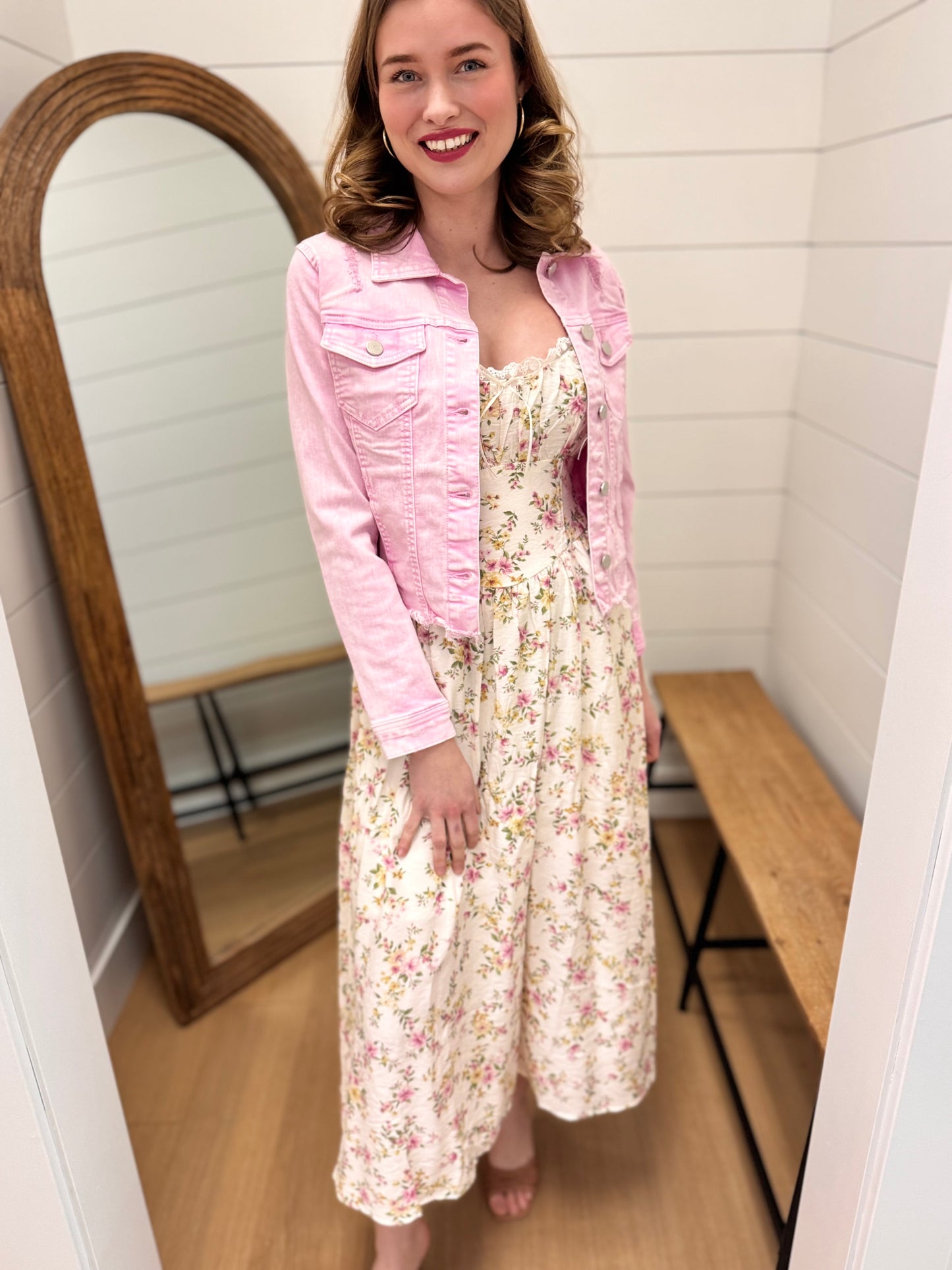 Floral Lace Trim Corset Sleeveless Midi Dress
