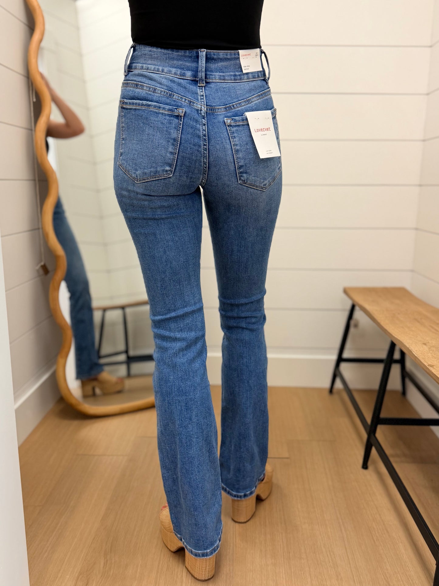 High Rise 2 Buttons Pintuck Bootcut Jeans -Lovervet