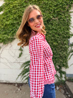 Gingham Frilled Button Down Long Sleeve Shirt