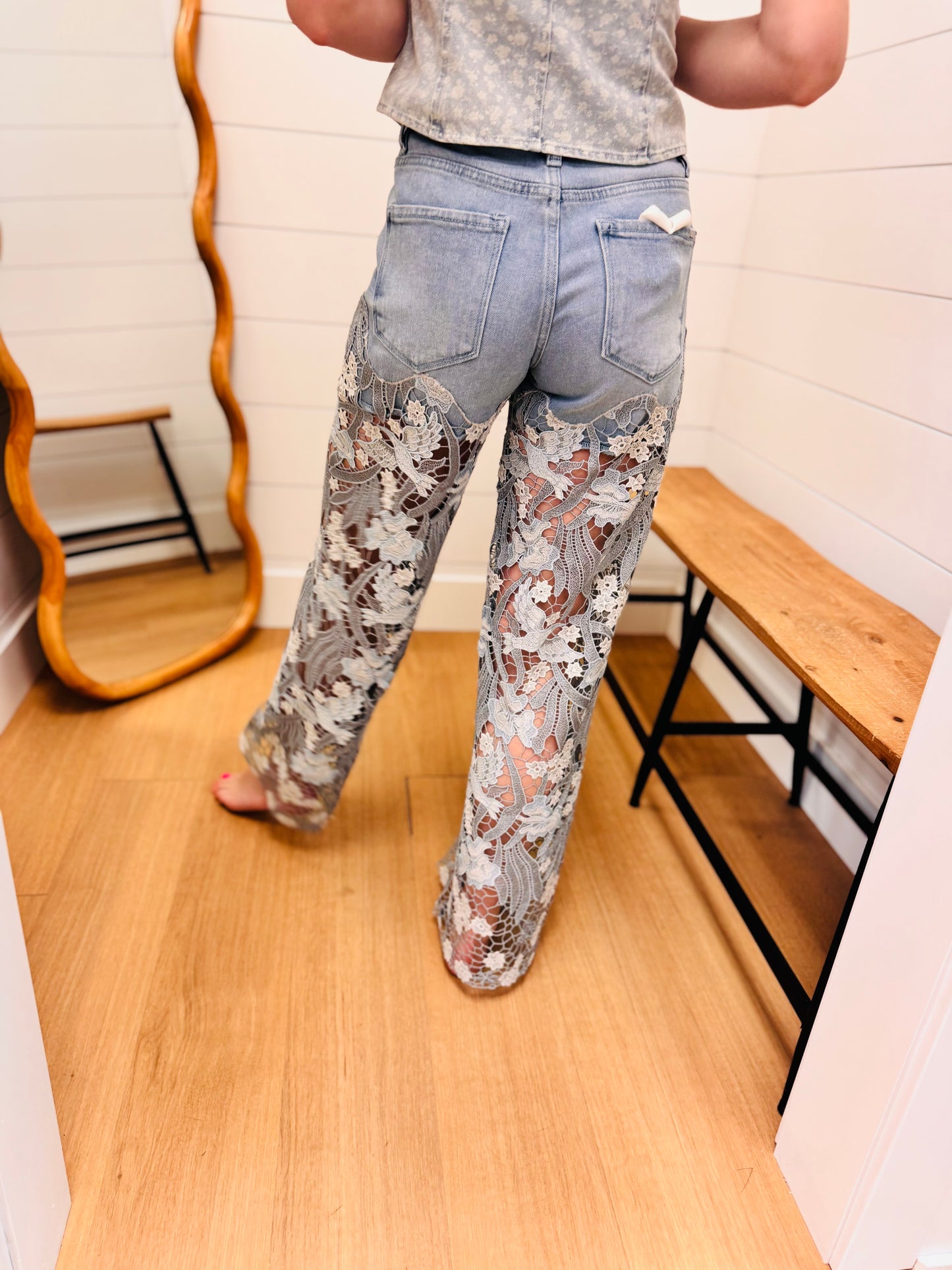 Whimsical Lace Up Leg Jeans - Risen