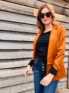 Satin Ruched Sleeve Blazer Jacket