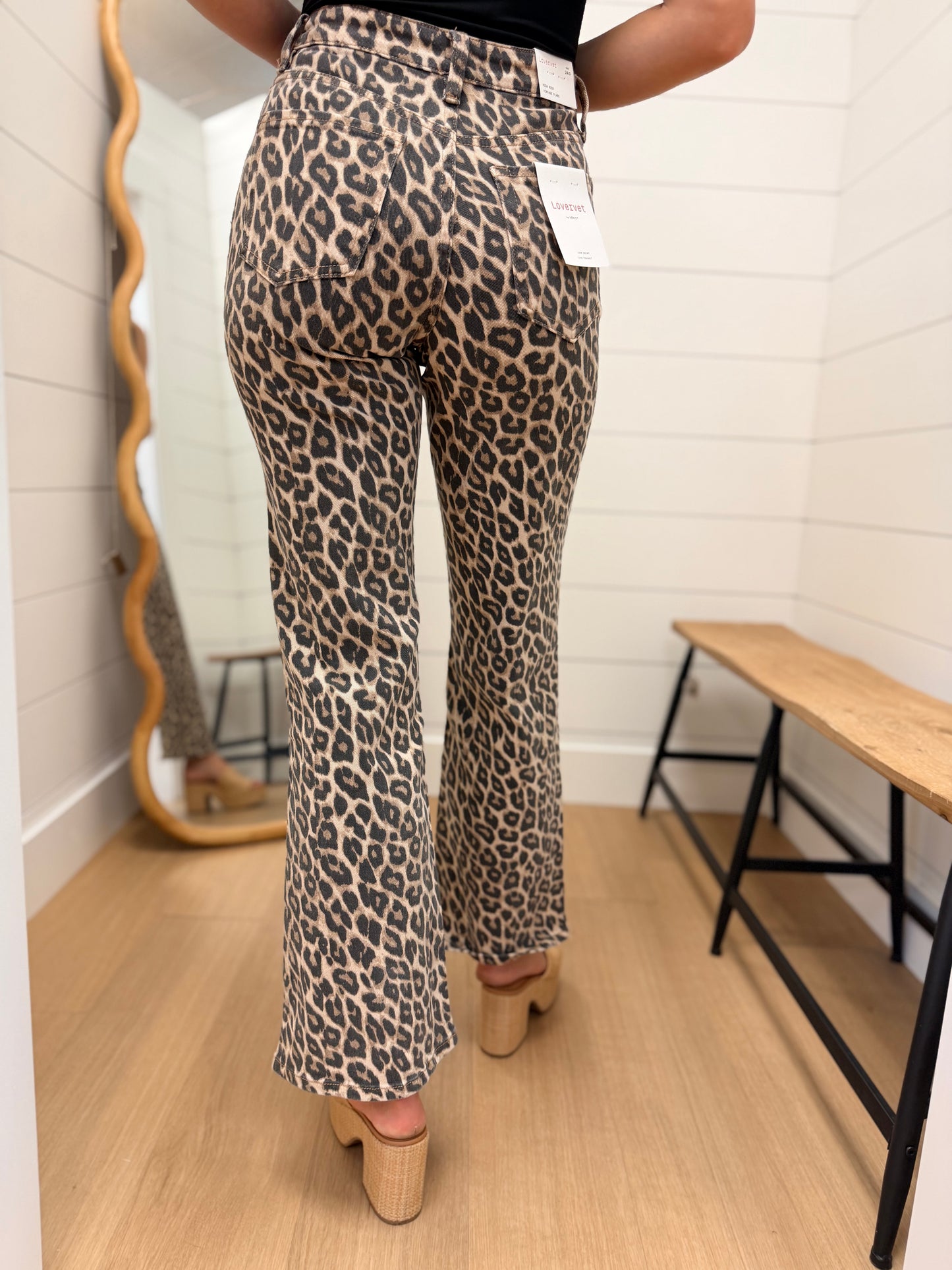 High Rise Leopard Print Flare Jeans - Lovervet