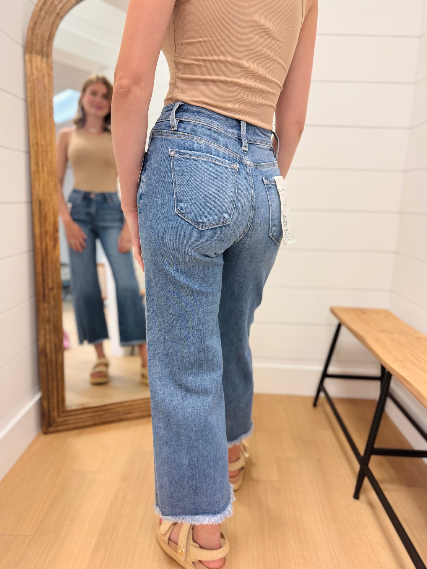 Medium Wash Crop Jean with Front Slit - Risen