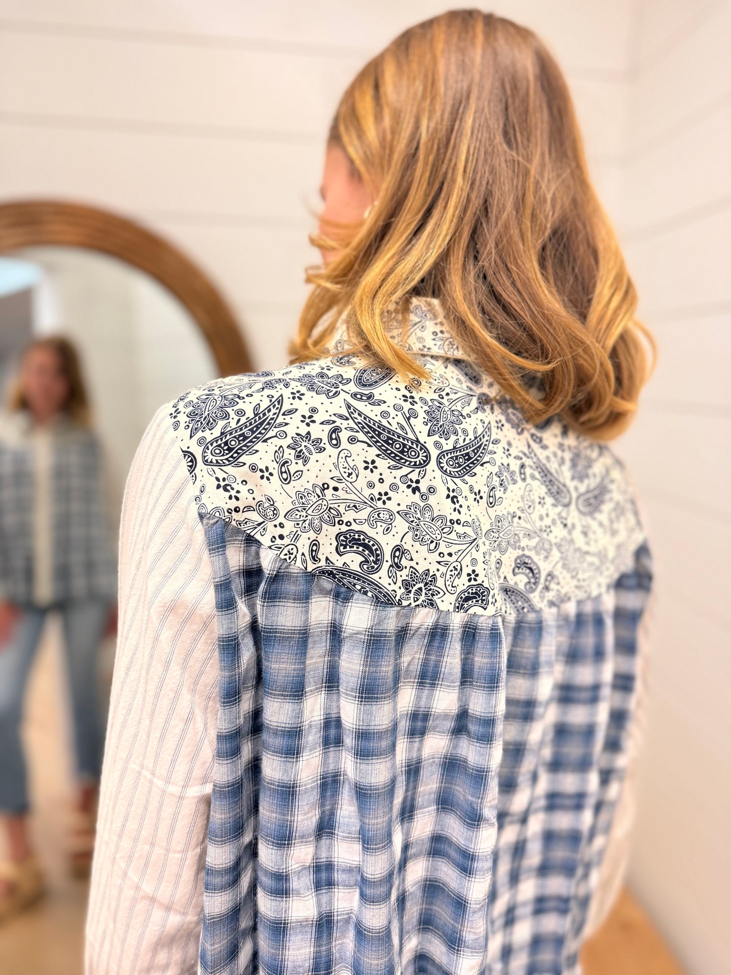 Mix Print Babydoll Button Down