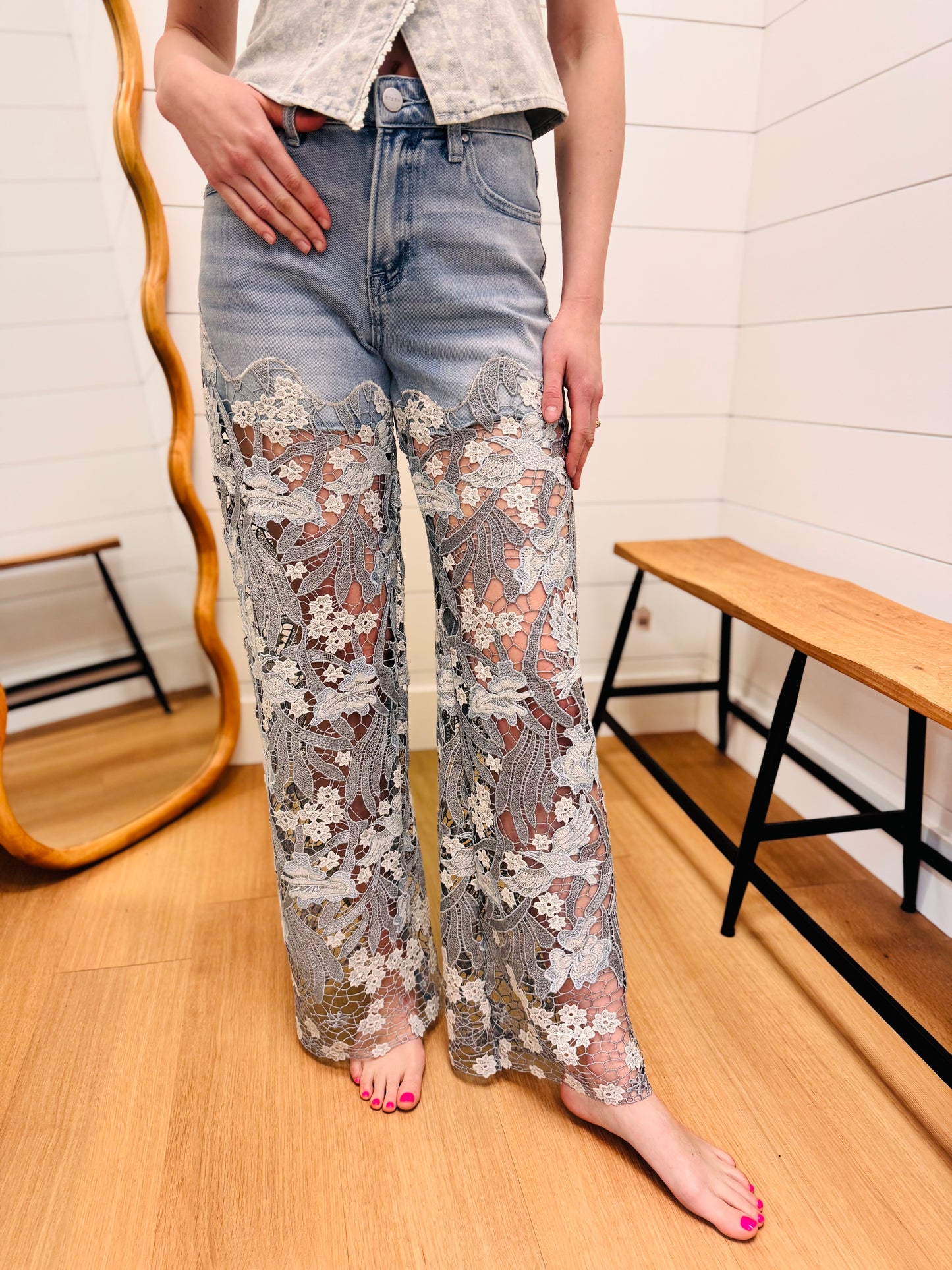 Whimsical Lace Up Leg Jeans - Risen