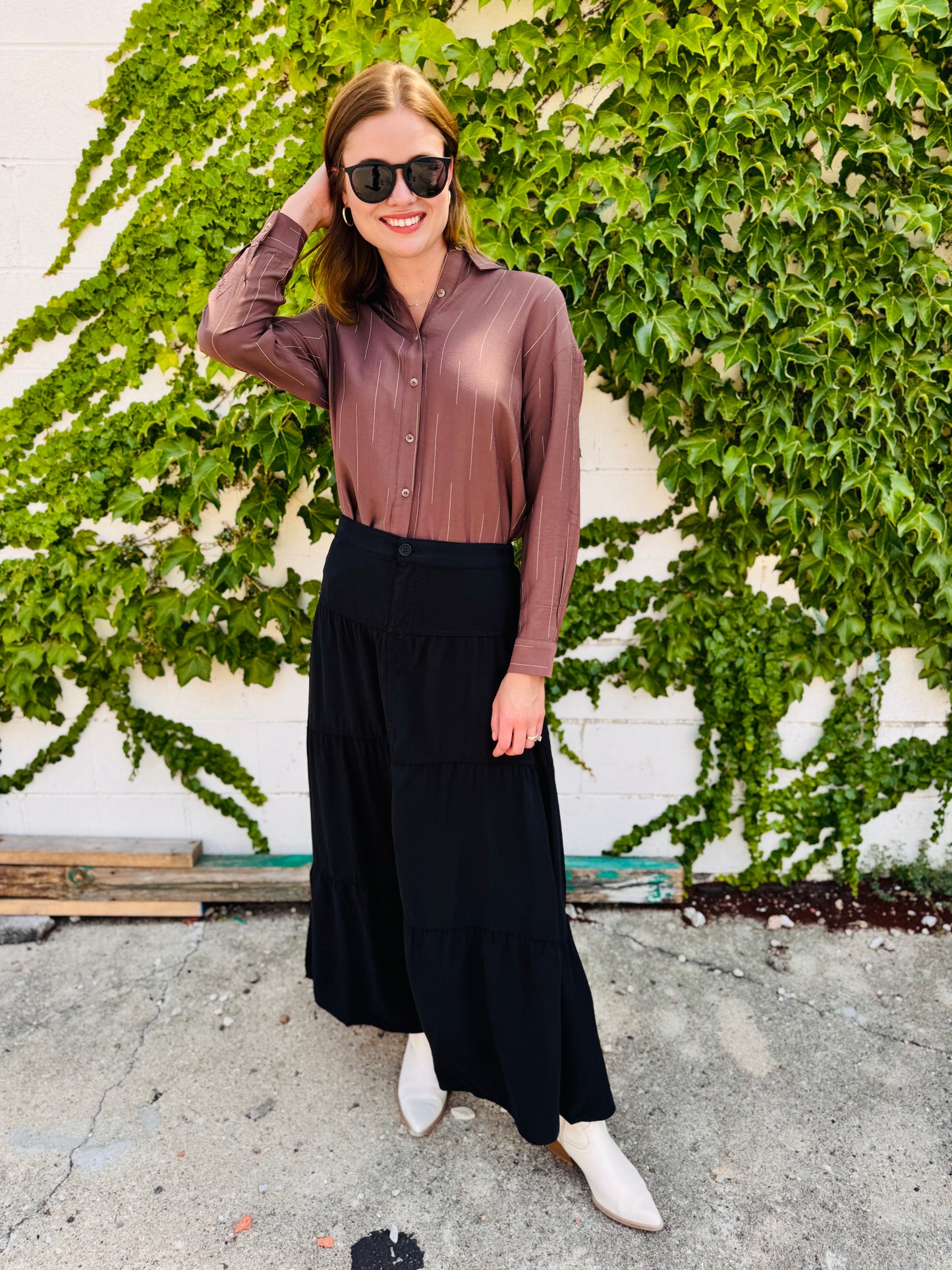 Line Pattern Collared Long Sleeve Button Down