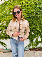 Button-down Short Plaid Shacket - Khaki