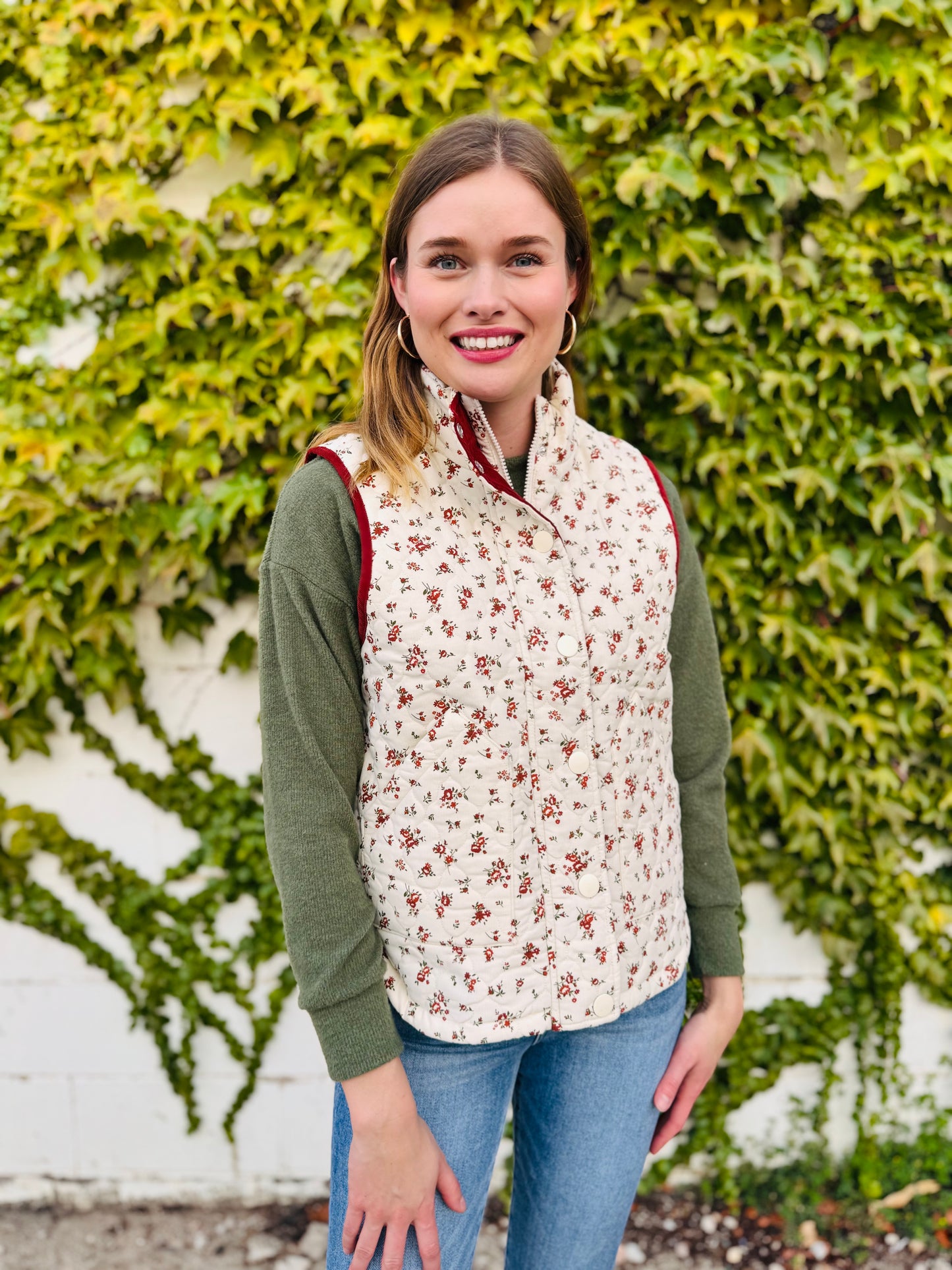 Floral Quilted Zip-up Puffer Vest
