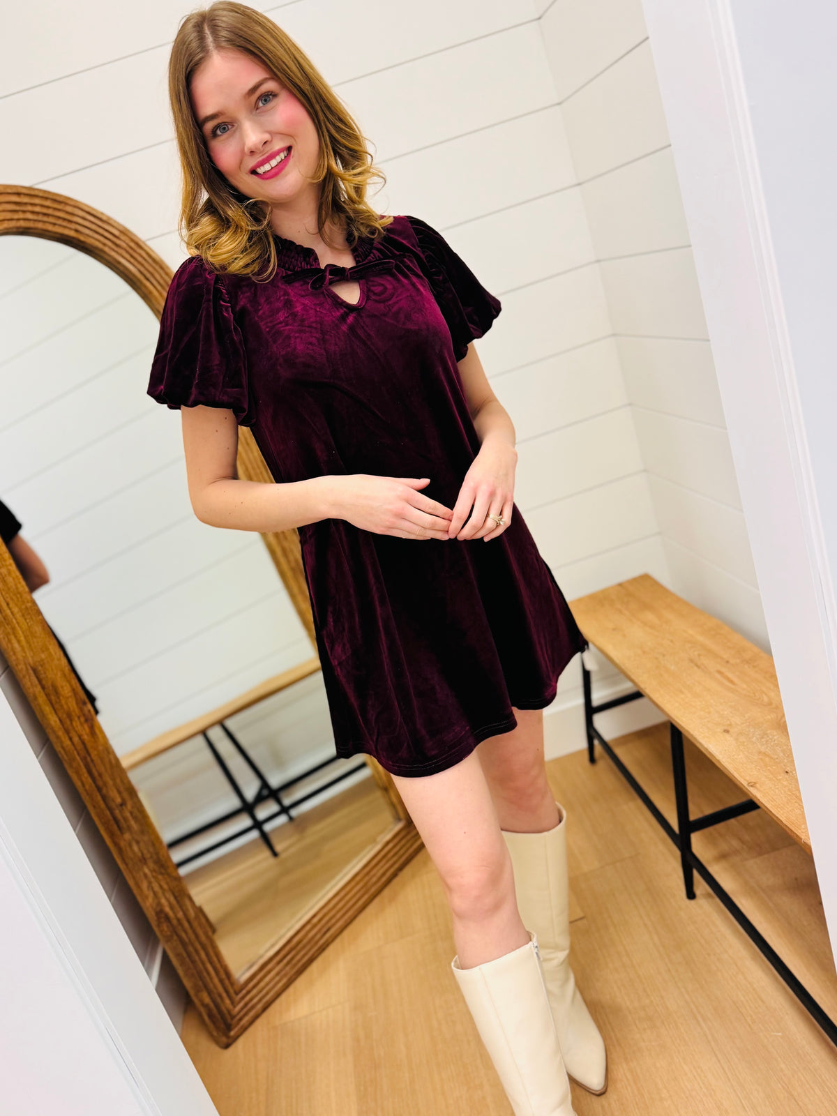 Puff Sleeve Velvet Holiday Mini Dress
