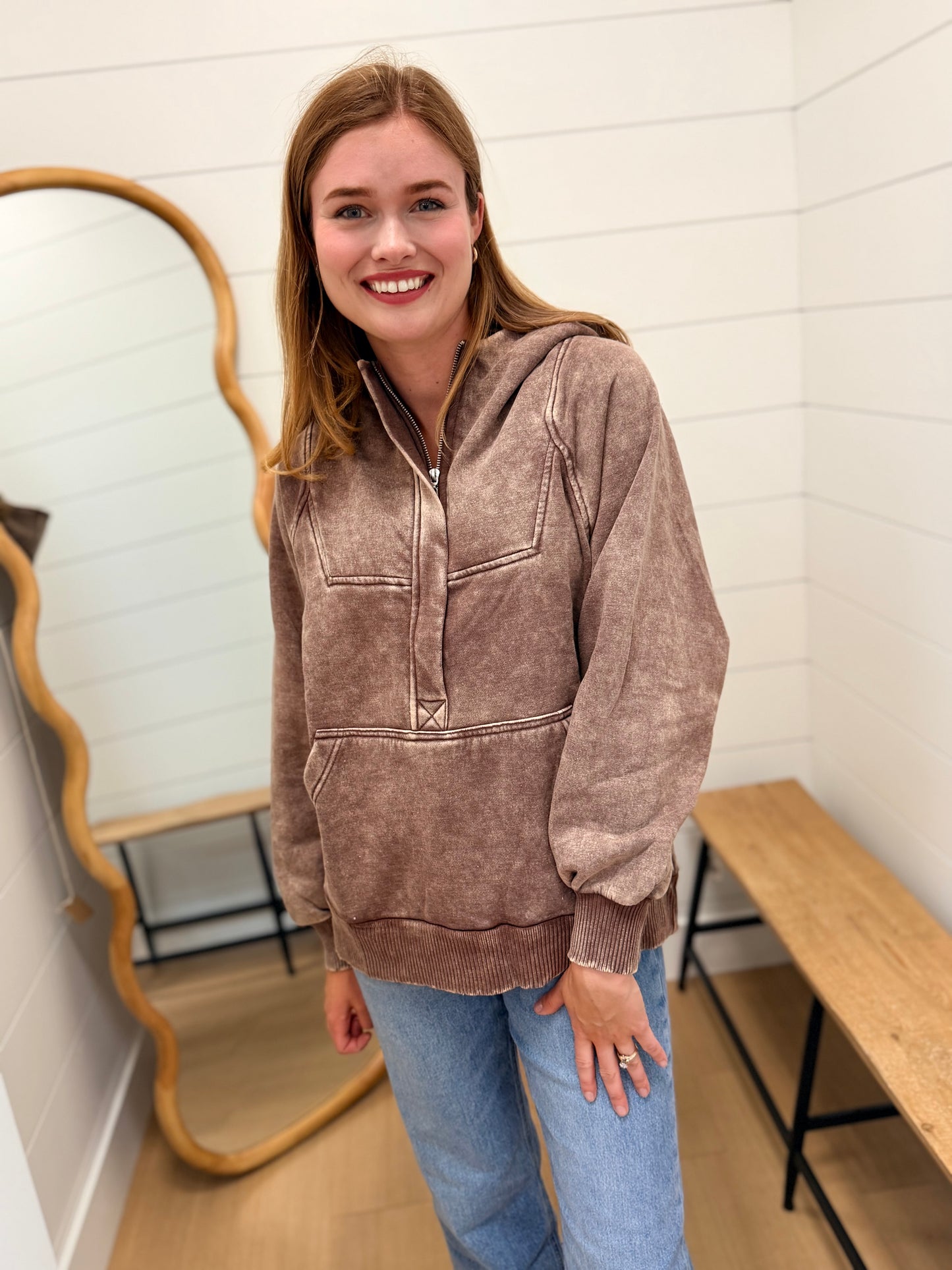 Vintage Wash Oversized 1/4 Zip Hoodie
