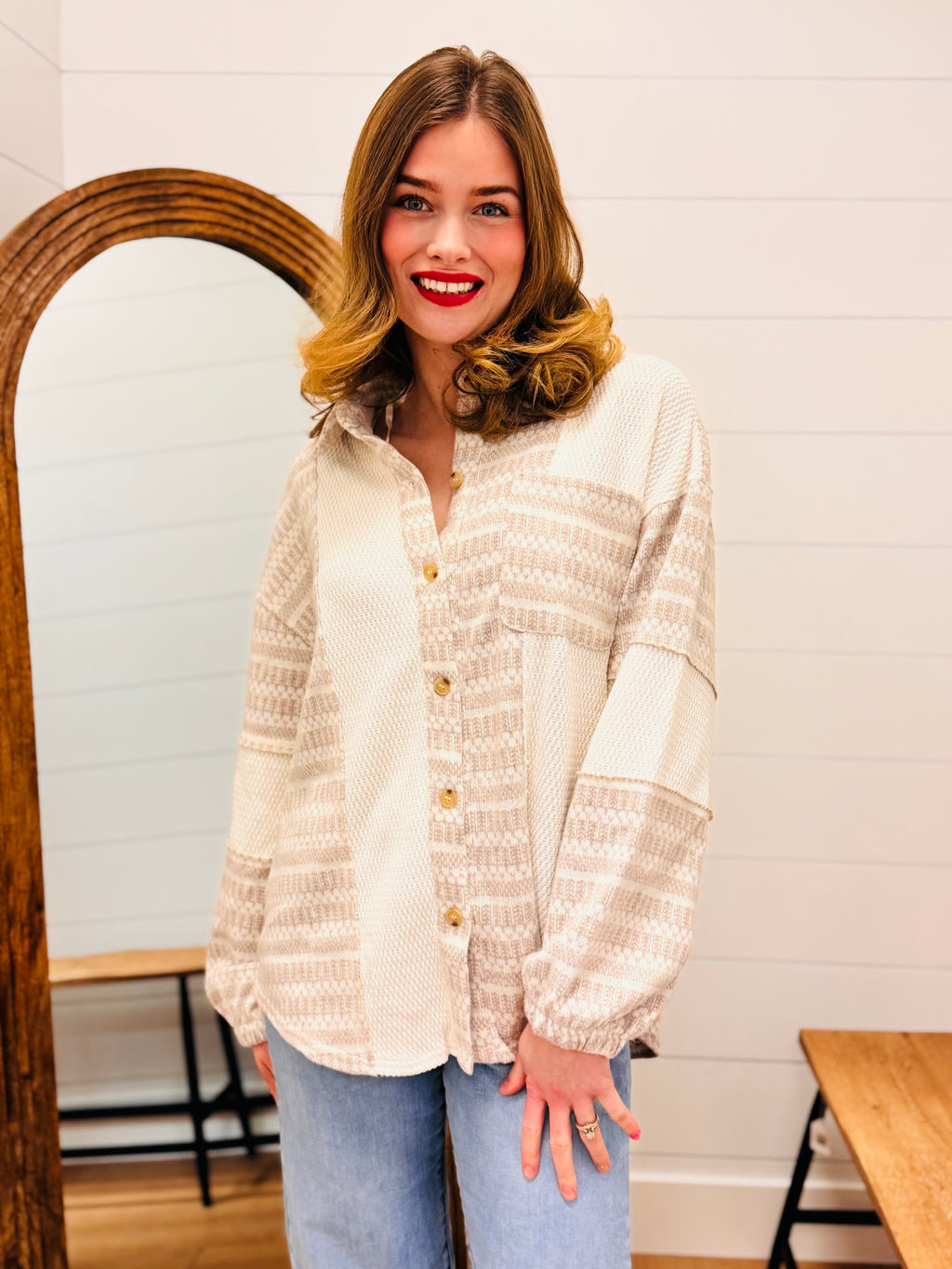 Mixed Knit Casual Shacket