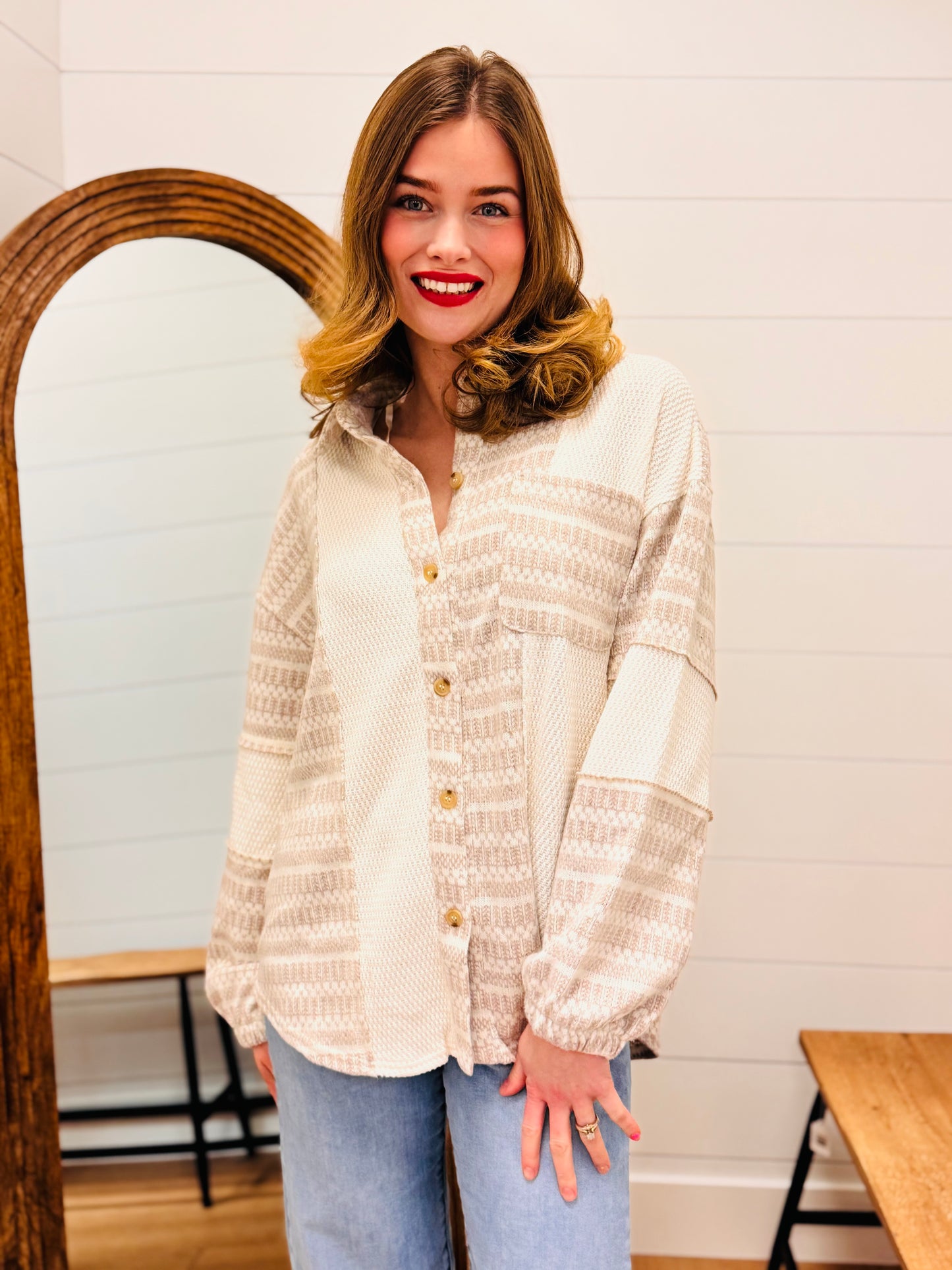 Mixed Knit Casual Shacket