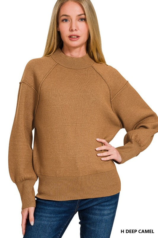 Mock Neck Exposed Seam Sweater