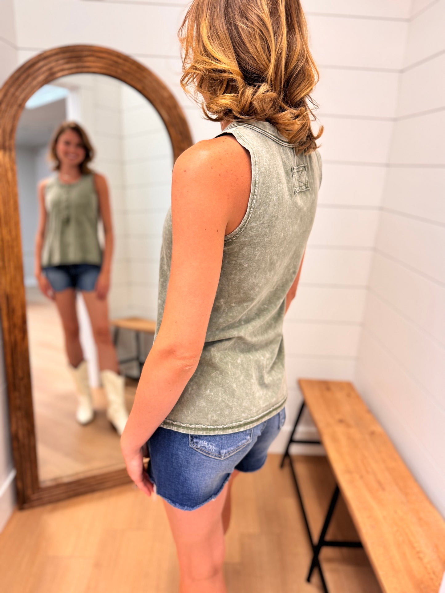 Washed Look Olive Tank Top