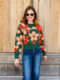 Fuzzy Floral Print Sweater - Dreamers