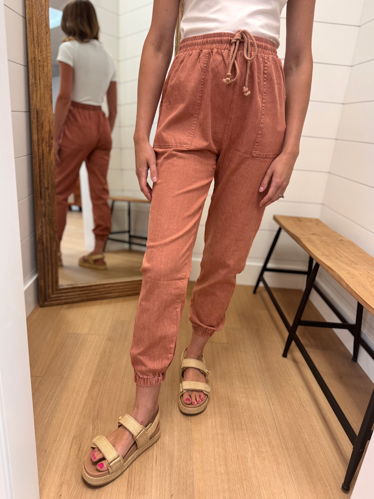 Relaxed Boho Joggers in Brick