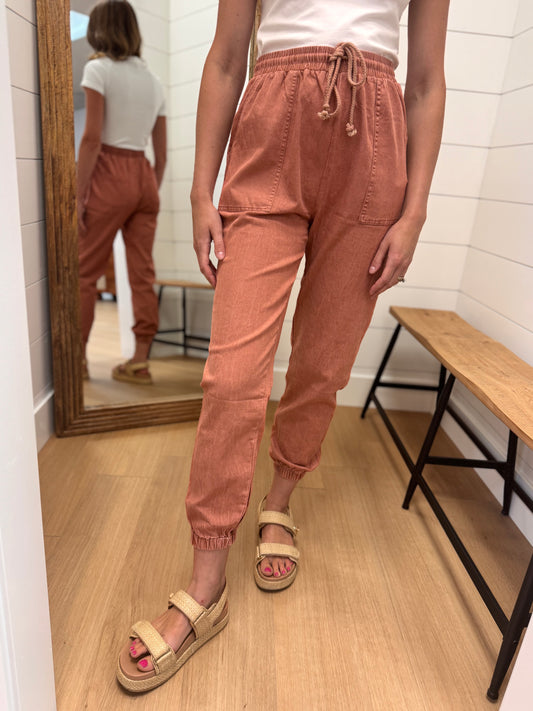 Relaxed Boho Joggers in Brick