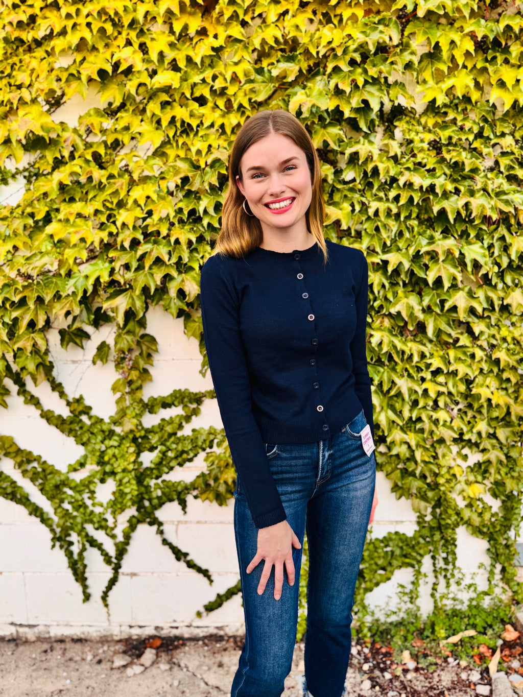 Button Down Knit Cardigan Sweater - Navy