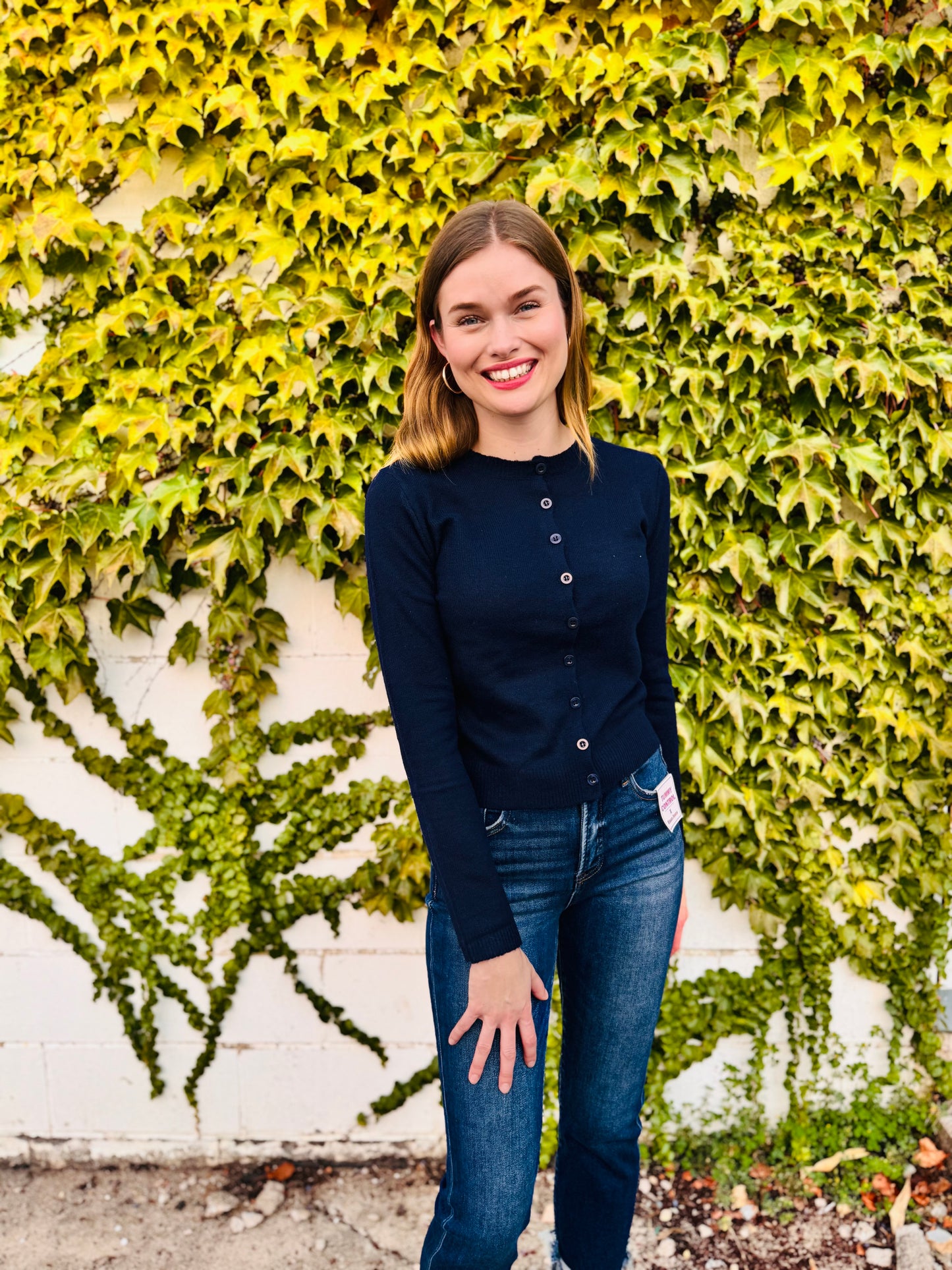 Button Down Knit Cardigan Sweater - Navy