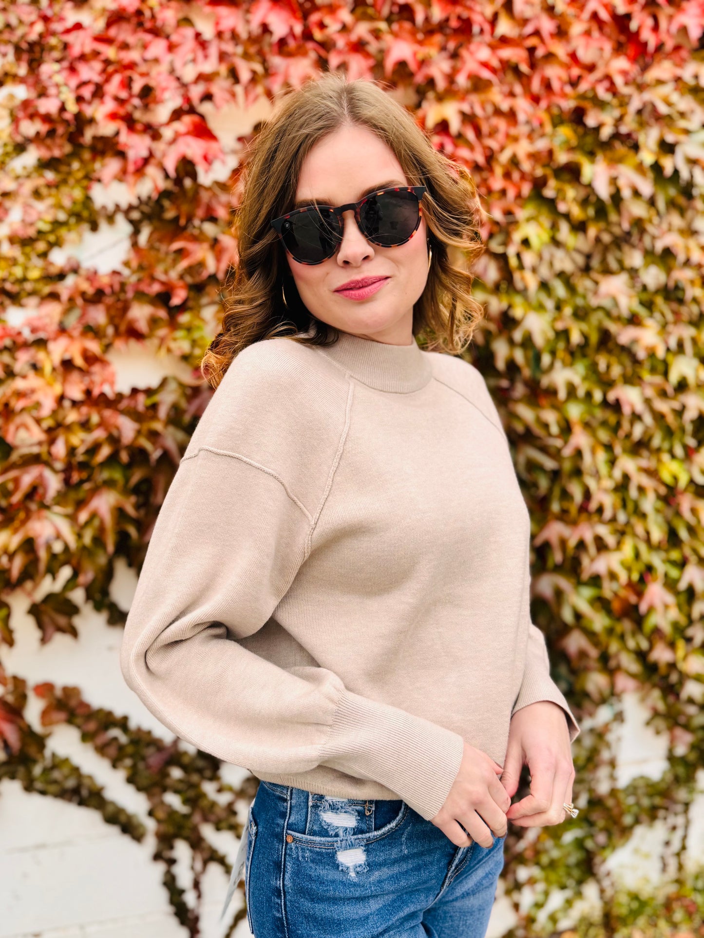 Mock Neck Exposed Seam Sweater