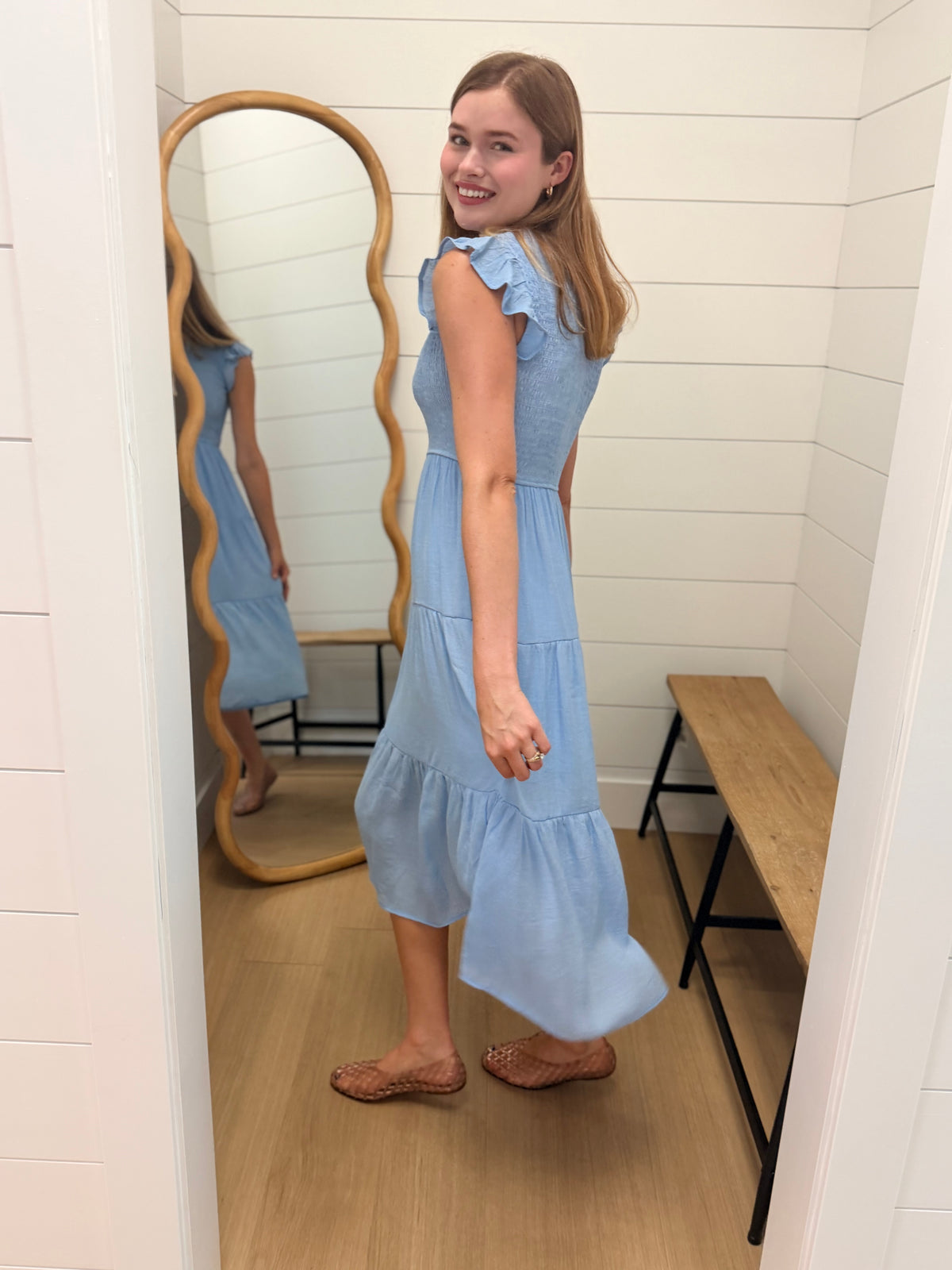 Tiered Smocked Short Sleeve Midi Dress