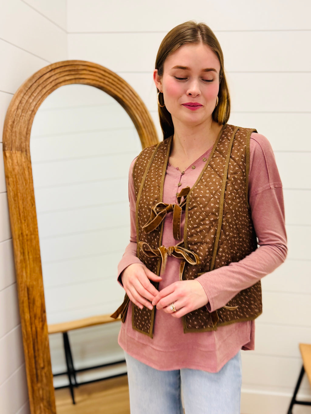 Quilted Floral Tie Front Vest