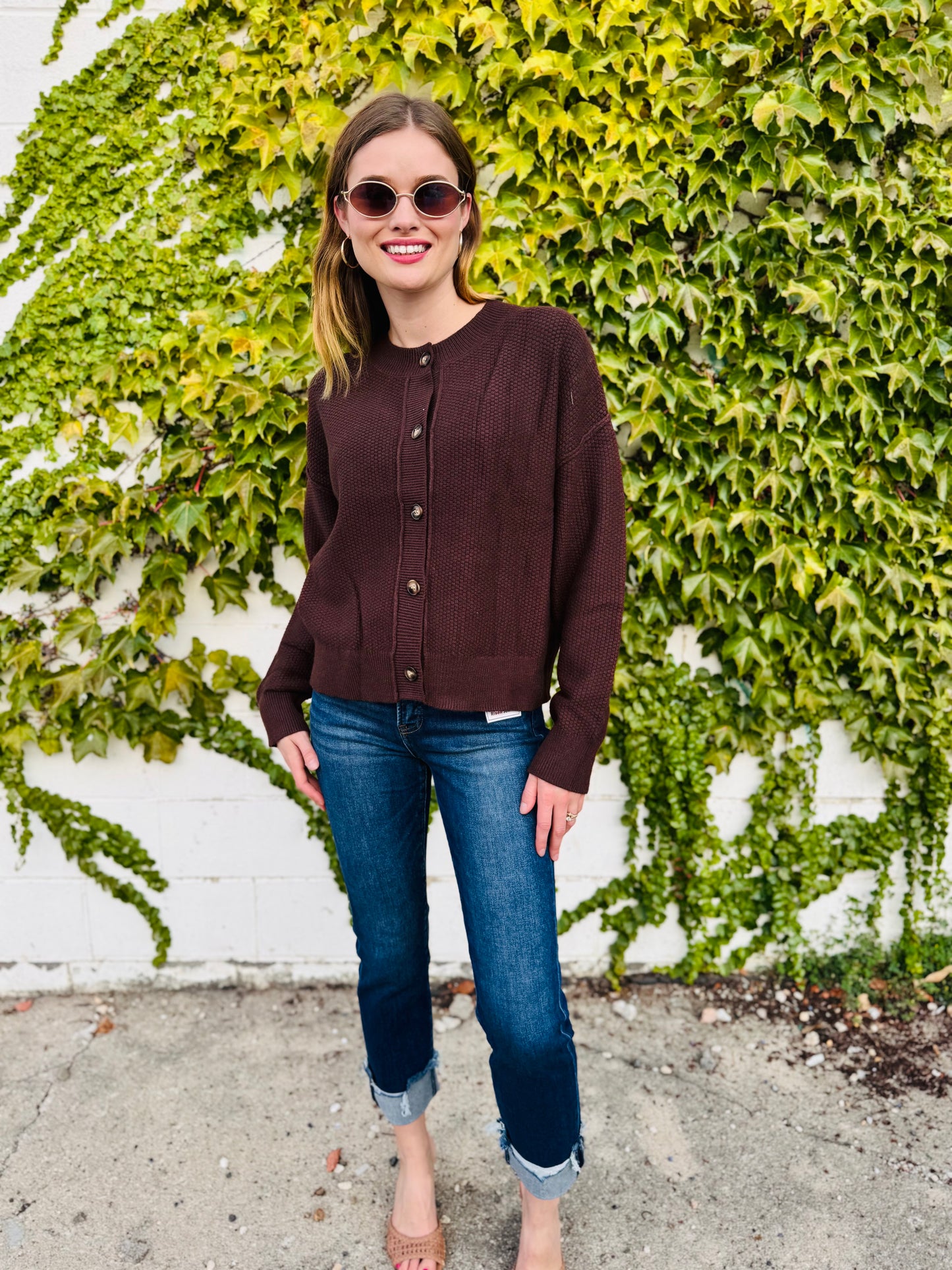 Exposed Seam Button Down Knit Cardigan