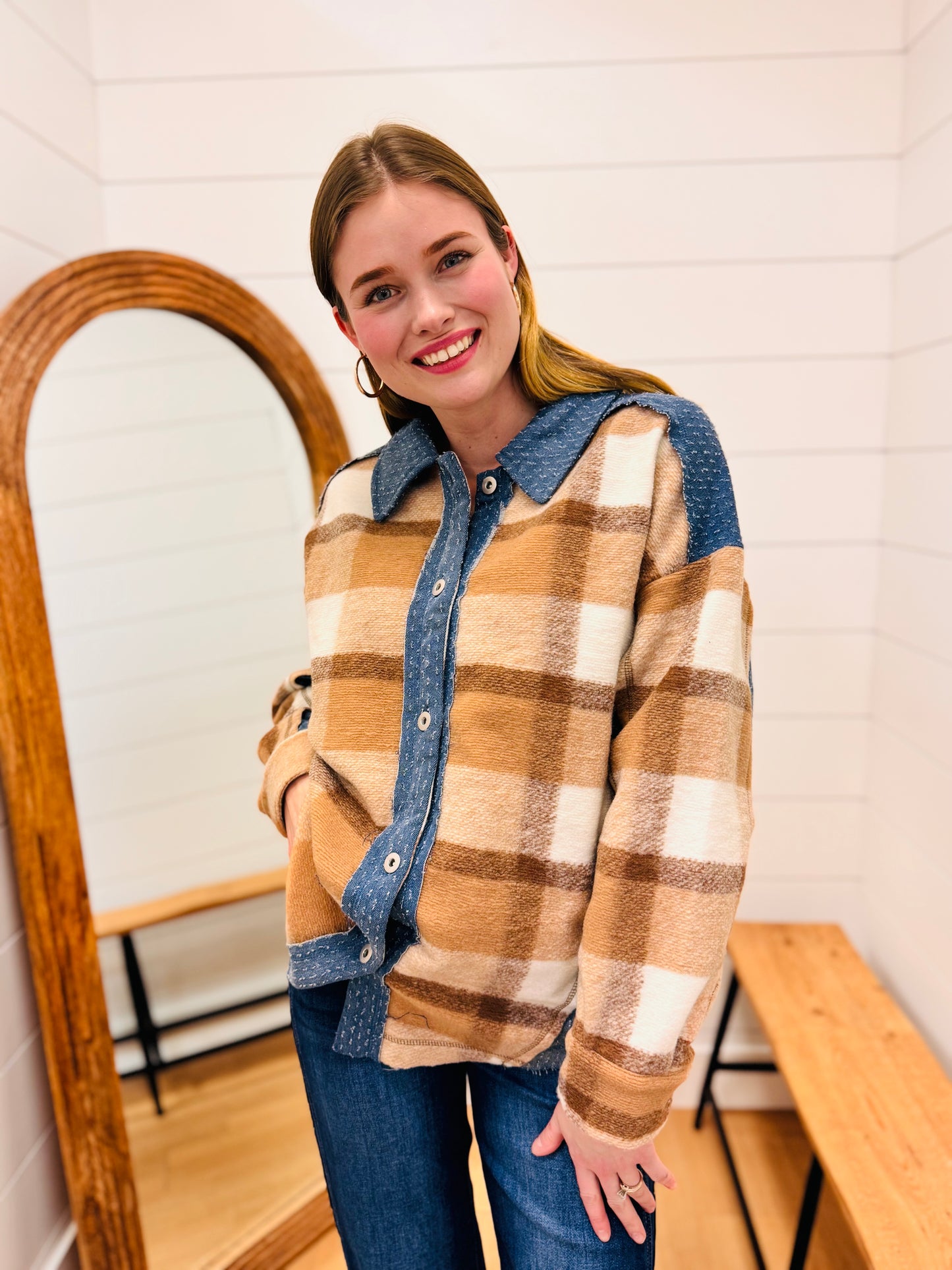 Oversized Denim + Plaid Shacket